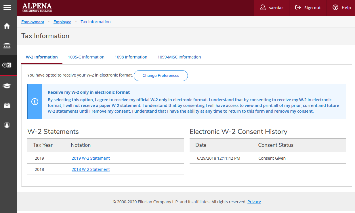 Tax Information Screen on W-2 Information tab