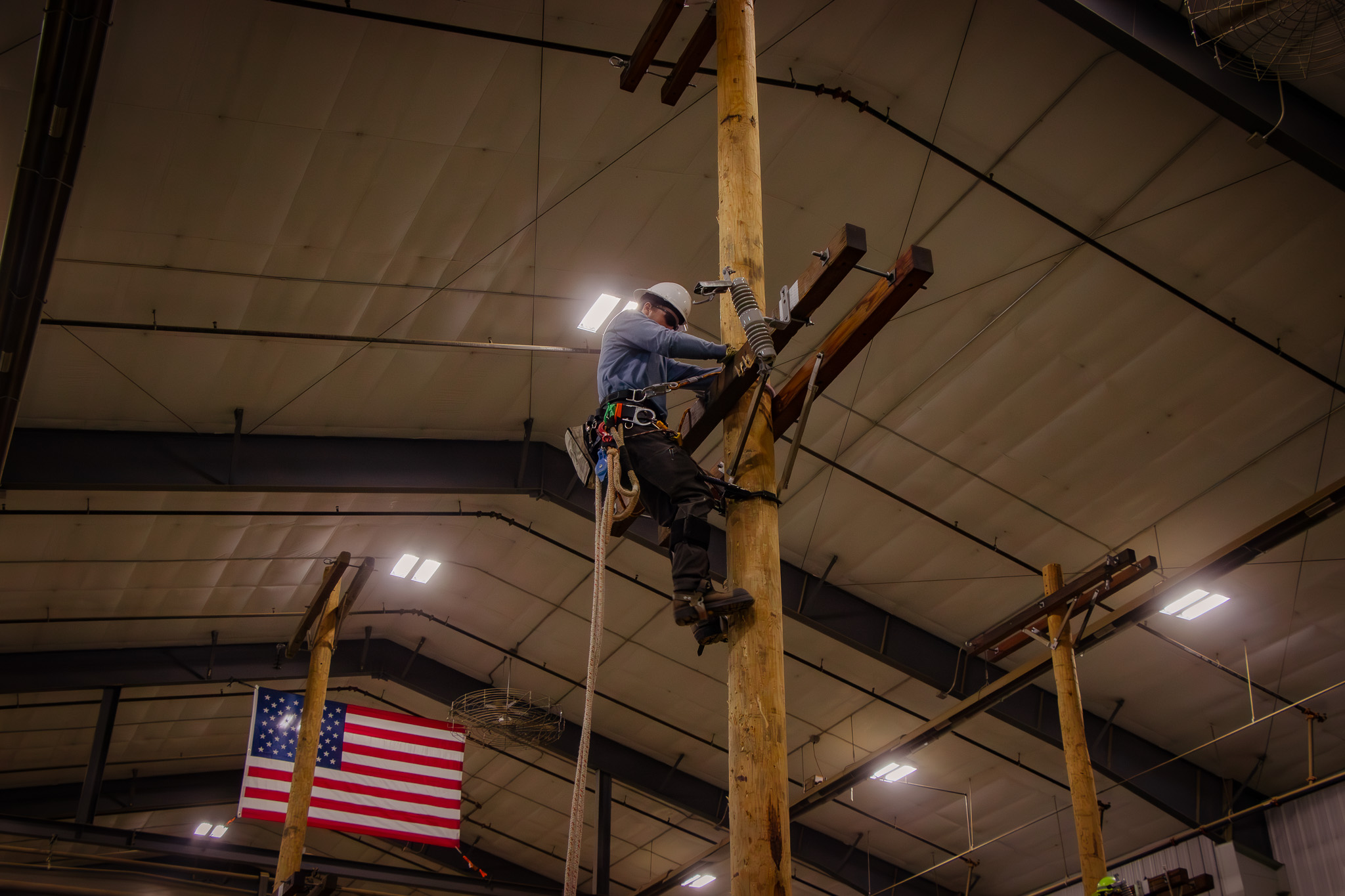 Student on pole during 2026 college lineman rodeo