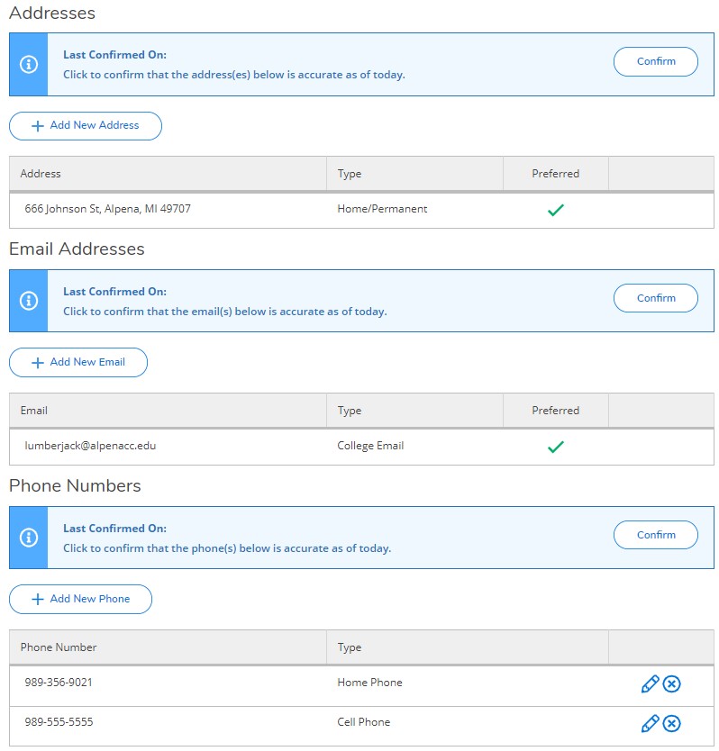 A screenshot of the Self-Service information page showing how to update your contact information