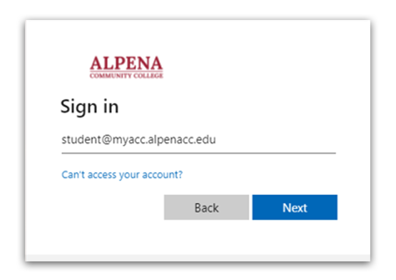 ACC Student Login Screen