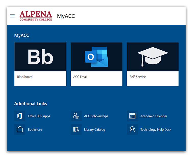 myACC Portal Main Screen
