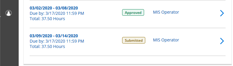 Pay period displaying new labels with "Approved" and "Submitted" text